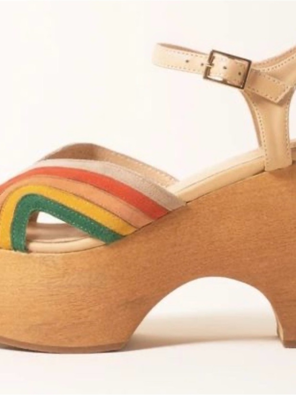 Charlotte Stone Beige Platform Wedges with Rainbow Straps New